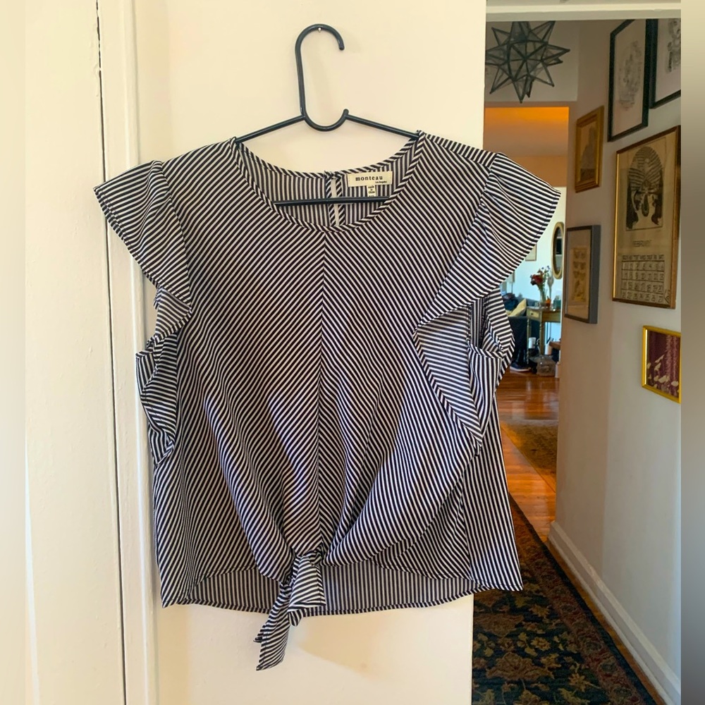 Striped front tie blouse